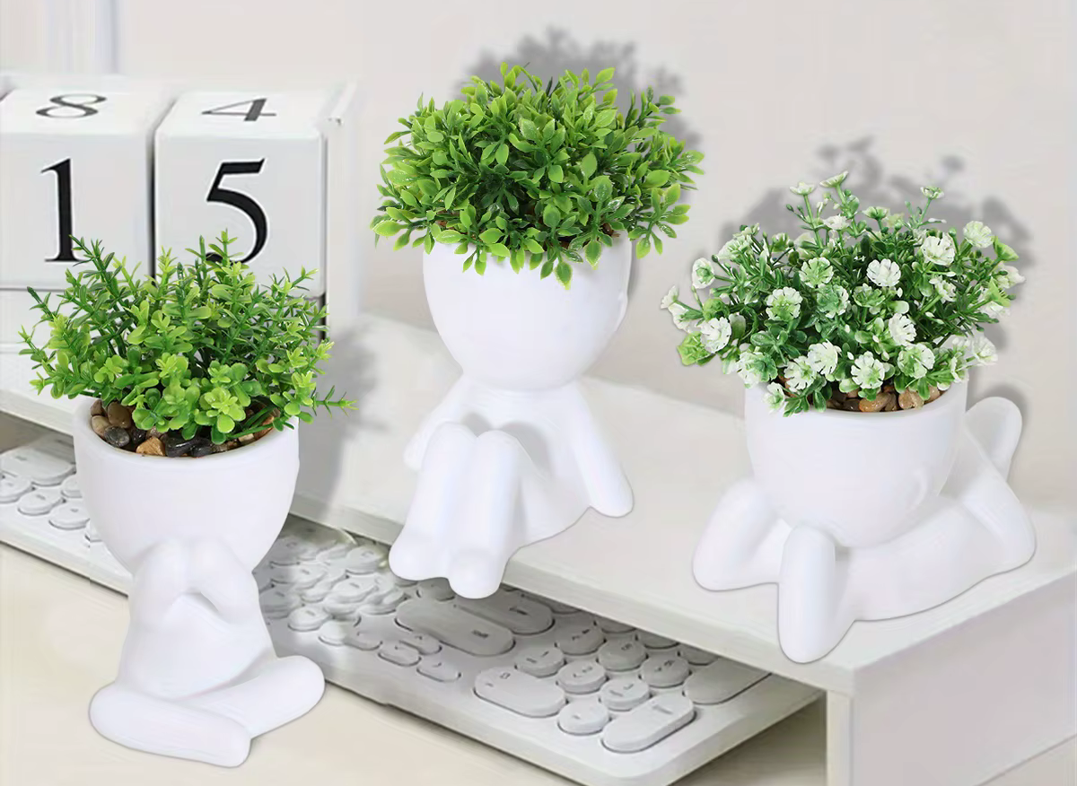 Artificial Potted Plants Eucalyptus Gypsophila Abstract x 3 Set