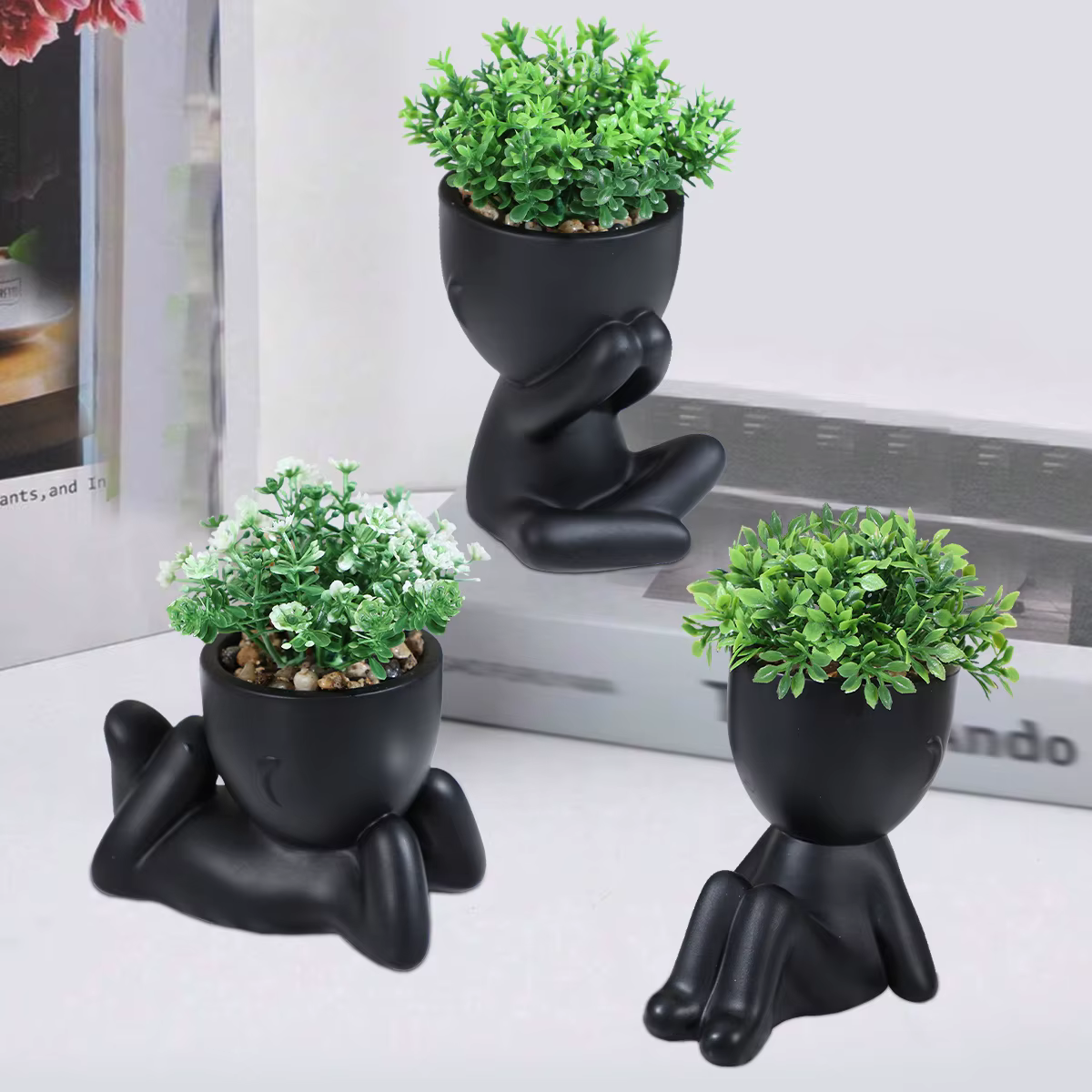 Artificial Potted Plants Eucalyptus Gypsophila Abstract x 3 Set