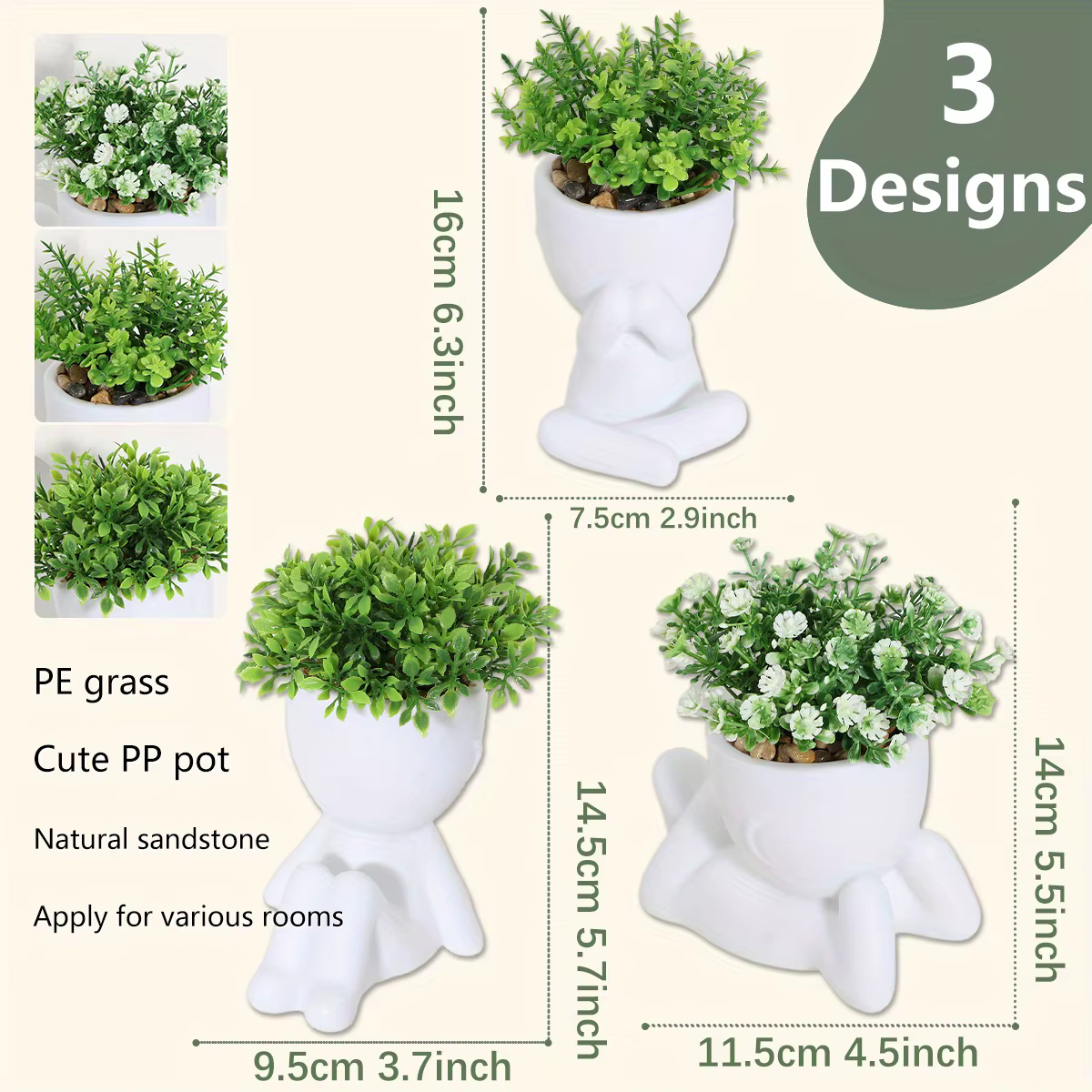 Artificial Potted Plants Eucalyptus Gypsophila Abstract x 3 Set