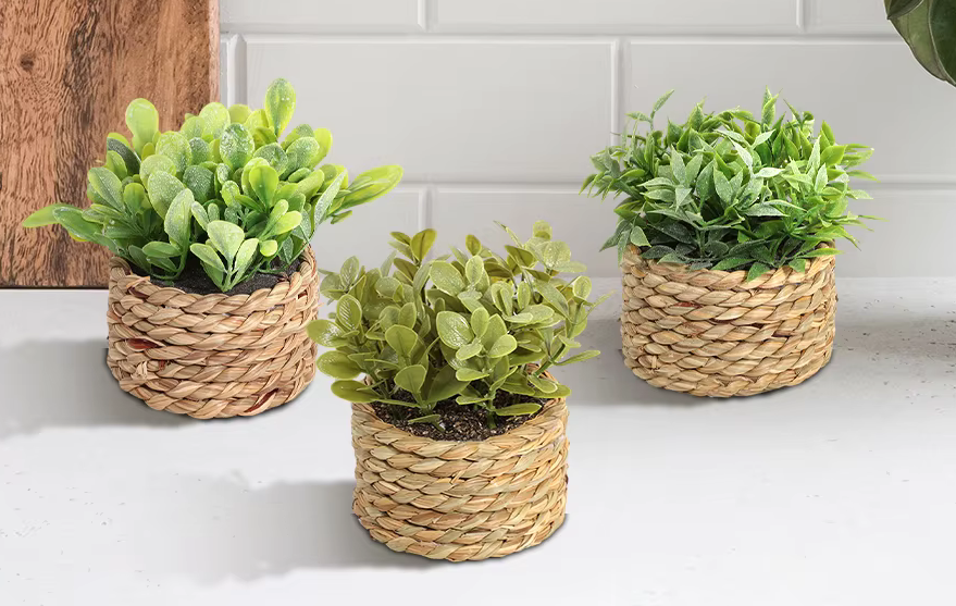 Woven Basket Artificial Eucalyptus Potted Plants