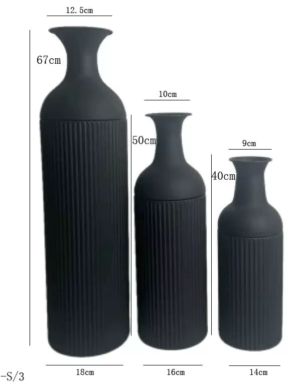 Set of 3 Black Quality Iron Floor Vases