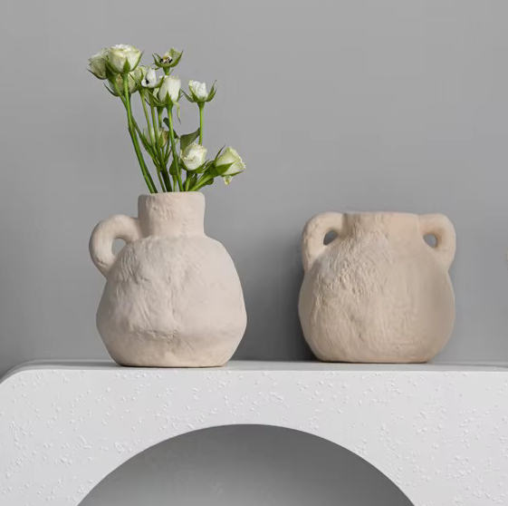 Small Rough Ceramic Vintage Vase with Handles