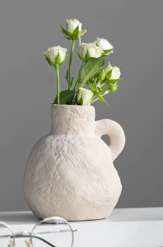 Small Rough Ceramic Vintage Vase with Handles
