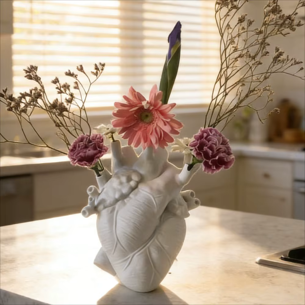 Novelty White Ceramic Anatomical Heart VASE - Also in Red