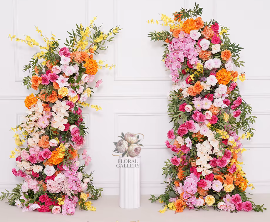 Pair of Summer Wedding Flowers Arch + Stands