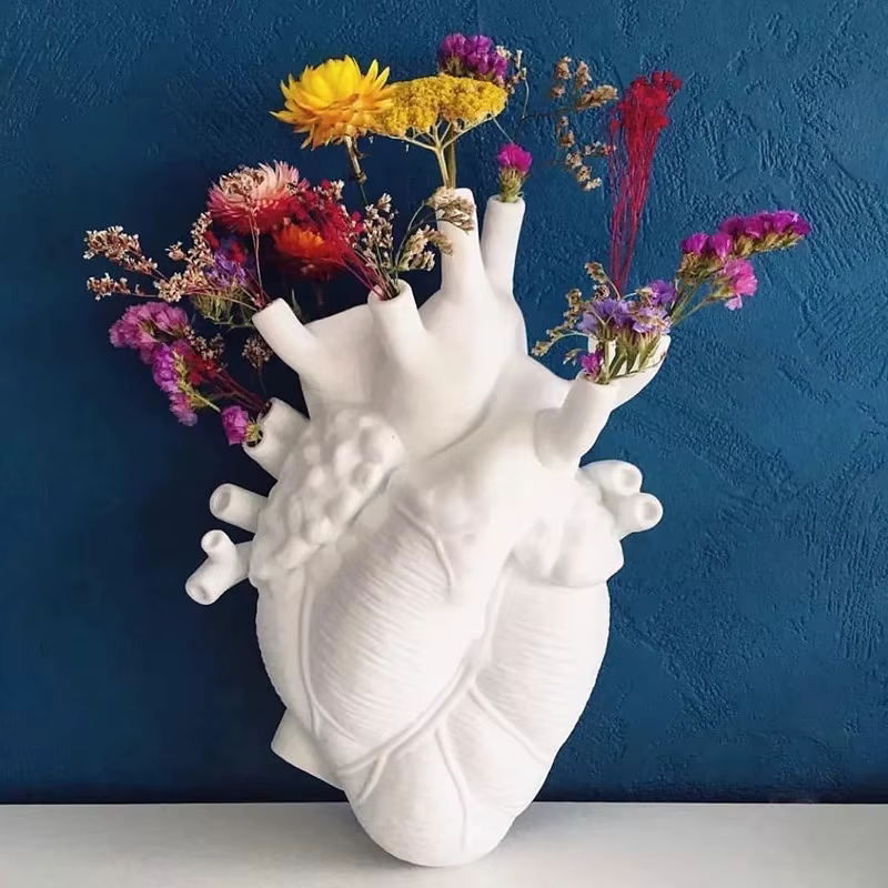 Novelty White Ceramic Anatomical Heart VASE - Also in Red