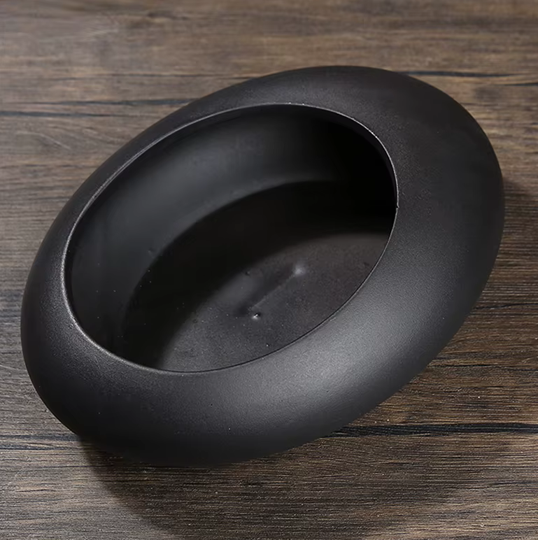 Large Black Ceramic Flat Pebble Vase