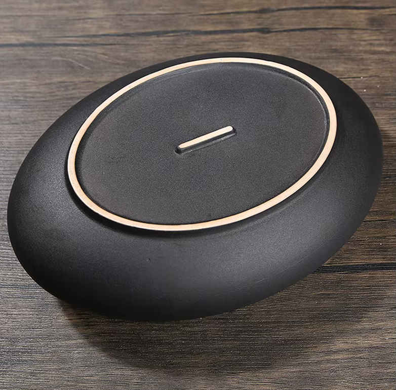 Large Black Ceramic Flat Pebble Vase