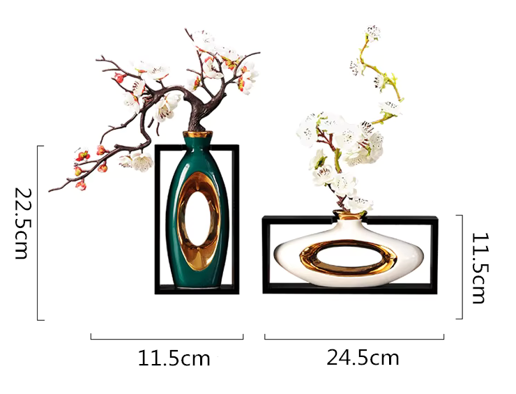 Large Modern White or Jade & Gold Vase in Frame