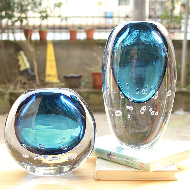 Blue Turquoise Murrano Glass Vase