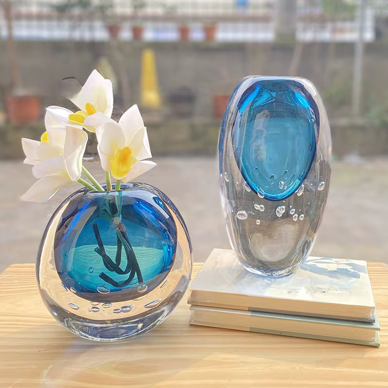 Blue Turquoise Murrano Glass Vase