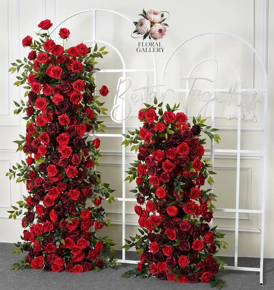 Deluxe Silk Lush Red Roses Wedding Flowers Row Arch