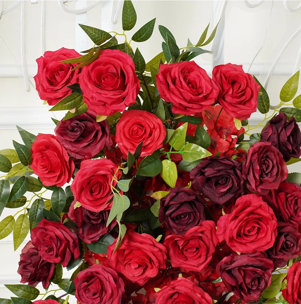 Deluxe Silk Lush Red Roses Wedding Flowers Row Arch