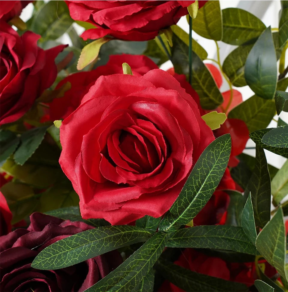 Deluxe Silk Lush Red Roses Wedding Flowers Row Arch
