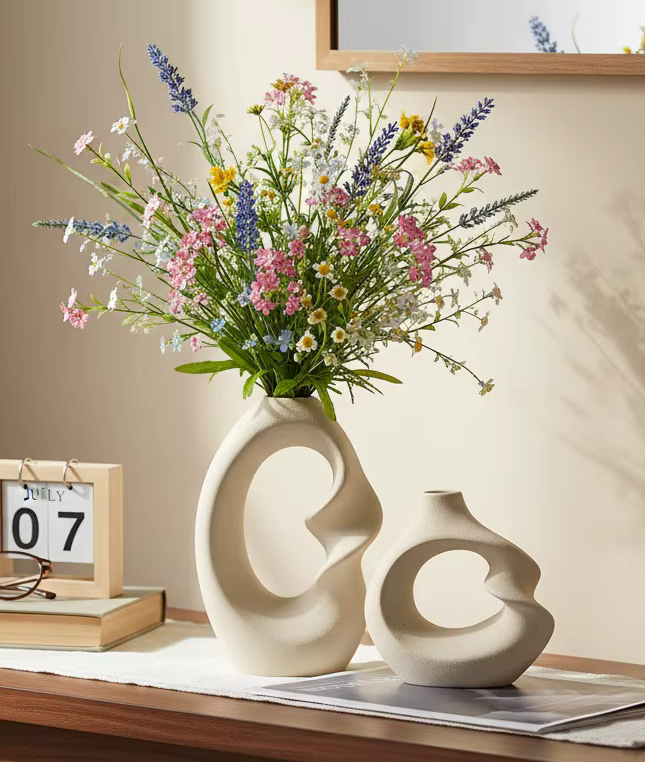 Pair of Modern Matte Ceramic Vases in White or Black