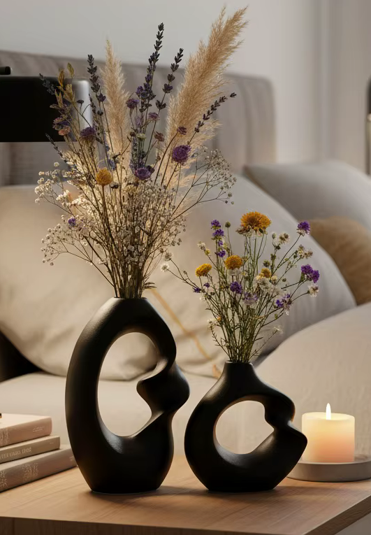 Pair of Modern Matte Ceramic Vases in White or Black