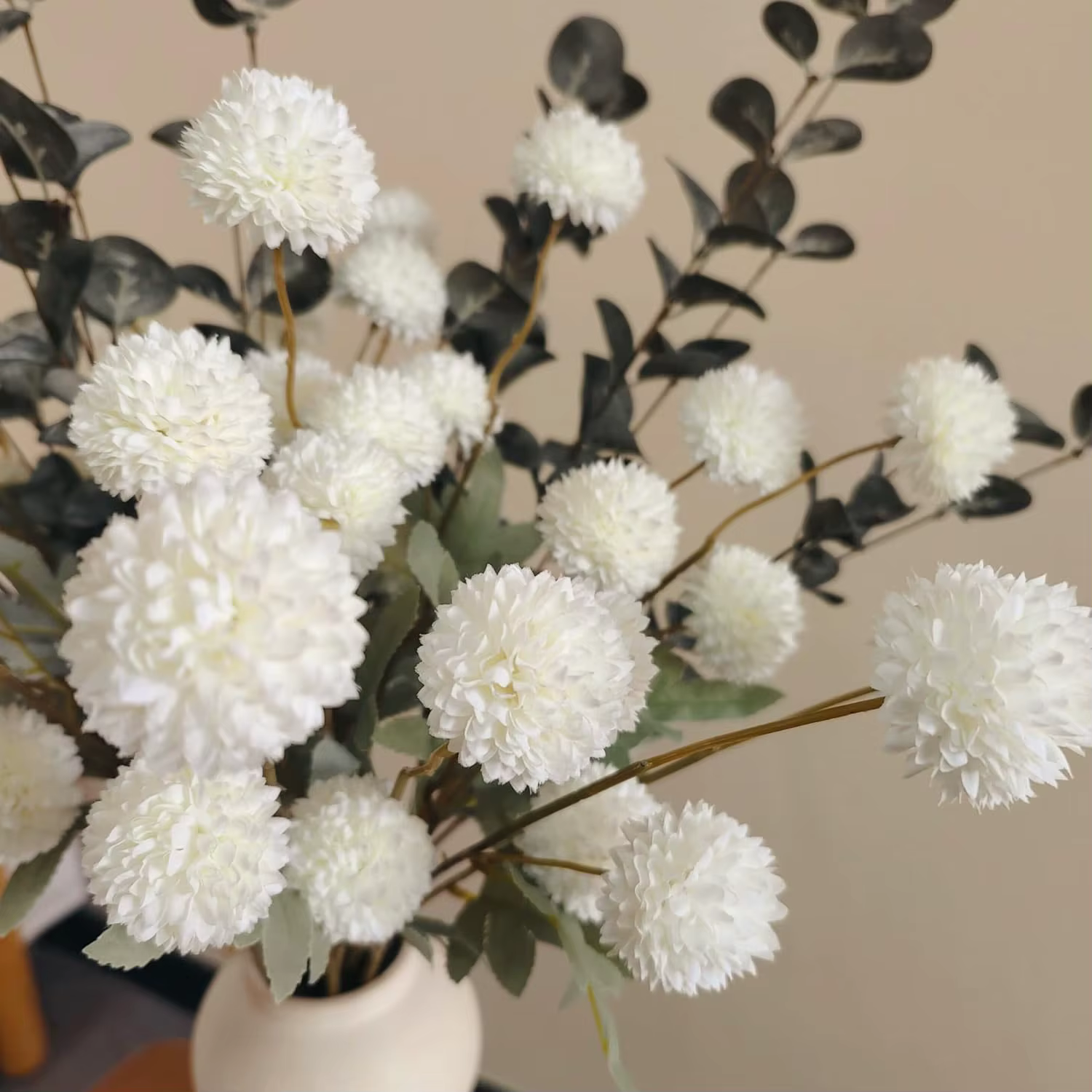 Mini Cysanthamum Pom Pom Balls Silk Flowers Bouquet 20 Piece