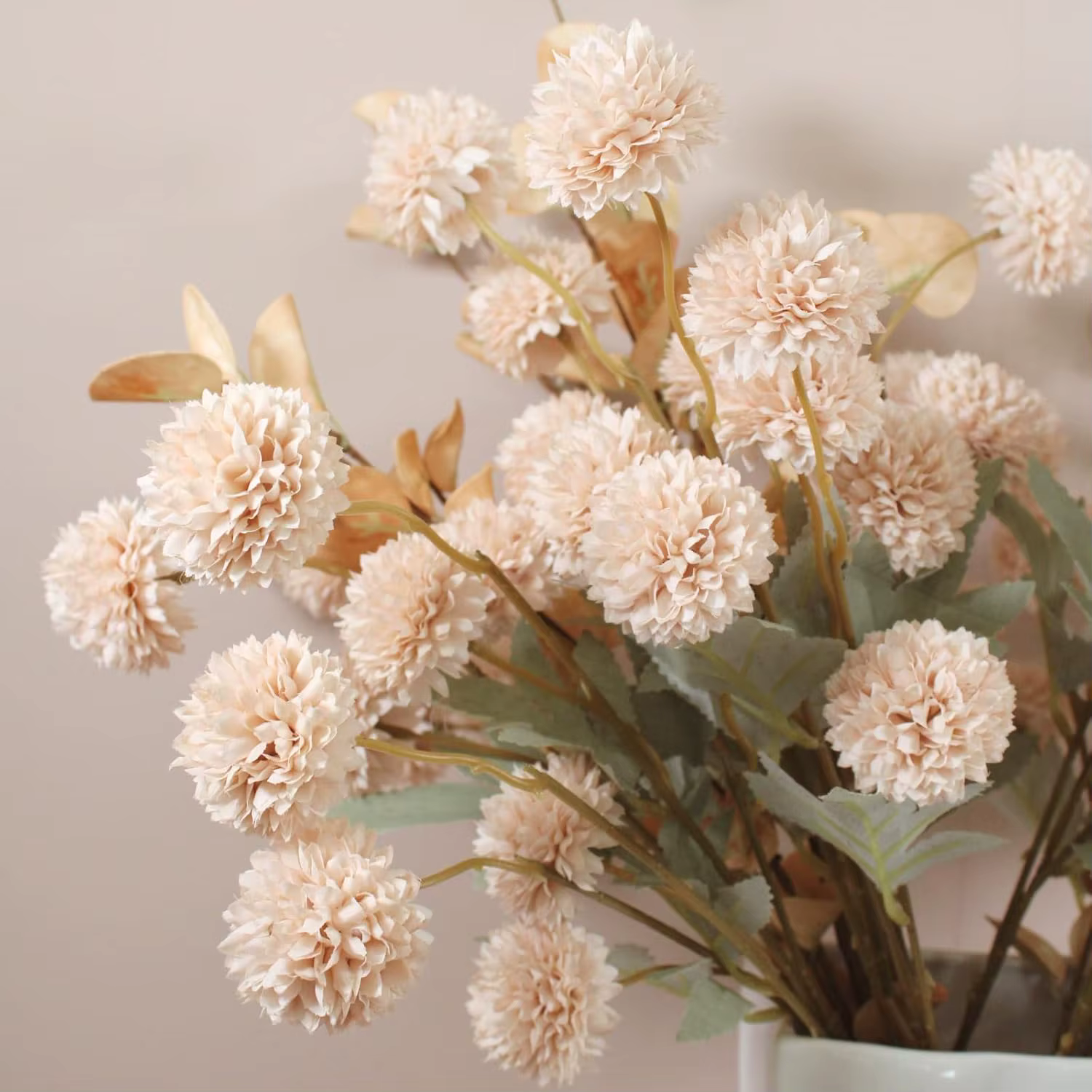 Mini Cysanthamum Pom Pom Balls Silk Flowers Bouquet 20 Piece