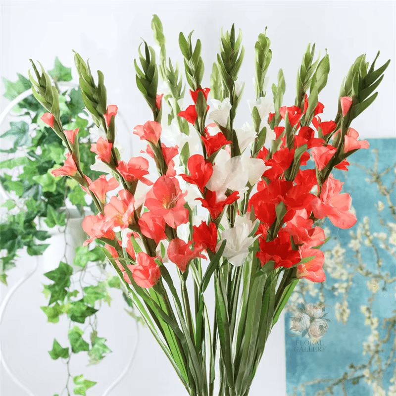 100cm Gladioli SILK Arficial Flowers in Red White Pink Home Decor - The Floral Gallery