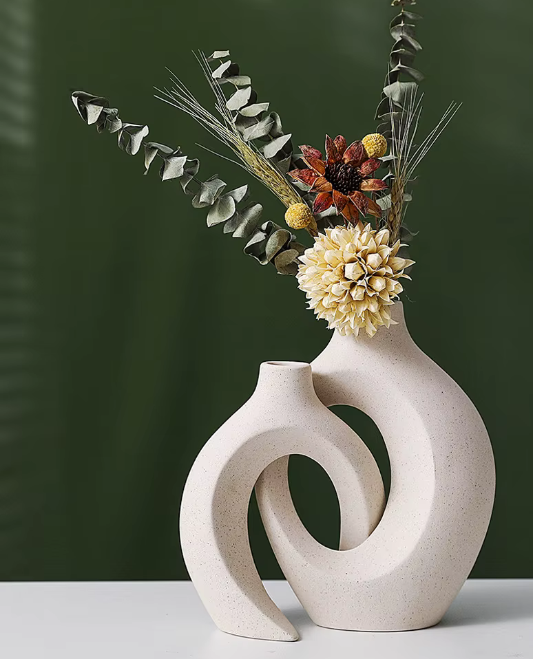 Modern Glazed Ceramic Entwined Vases Pair