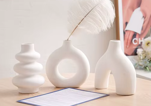 Set of 3 Modern Abstract Vases in White Black or Beige