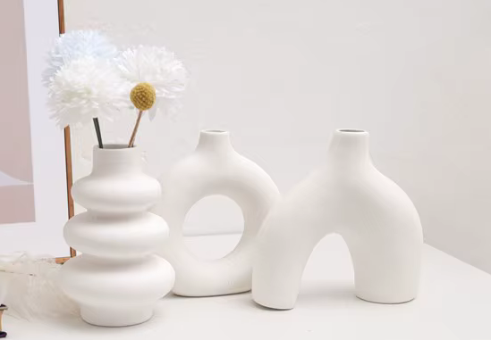 Set of 3 Modern Abstract Vases in White Black or Beige
