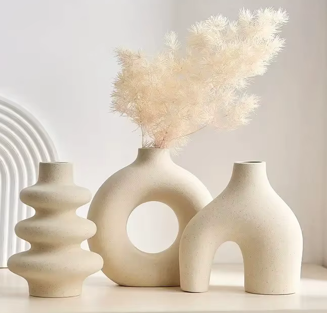 Set of 3 Modern Abstract Vases in White Black or Beige