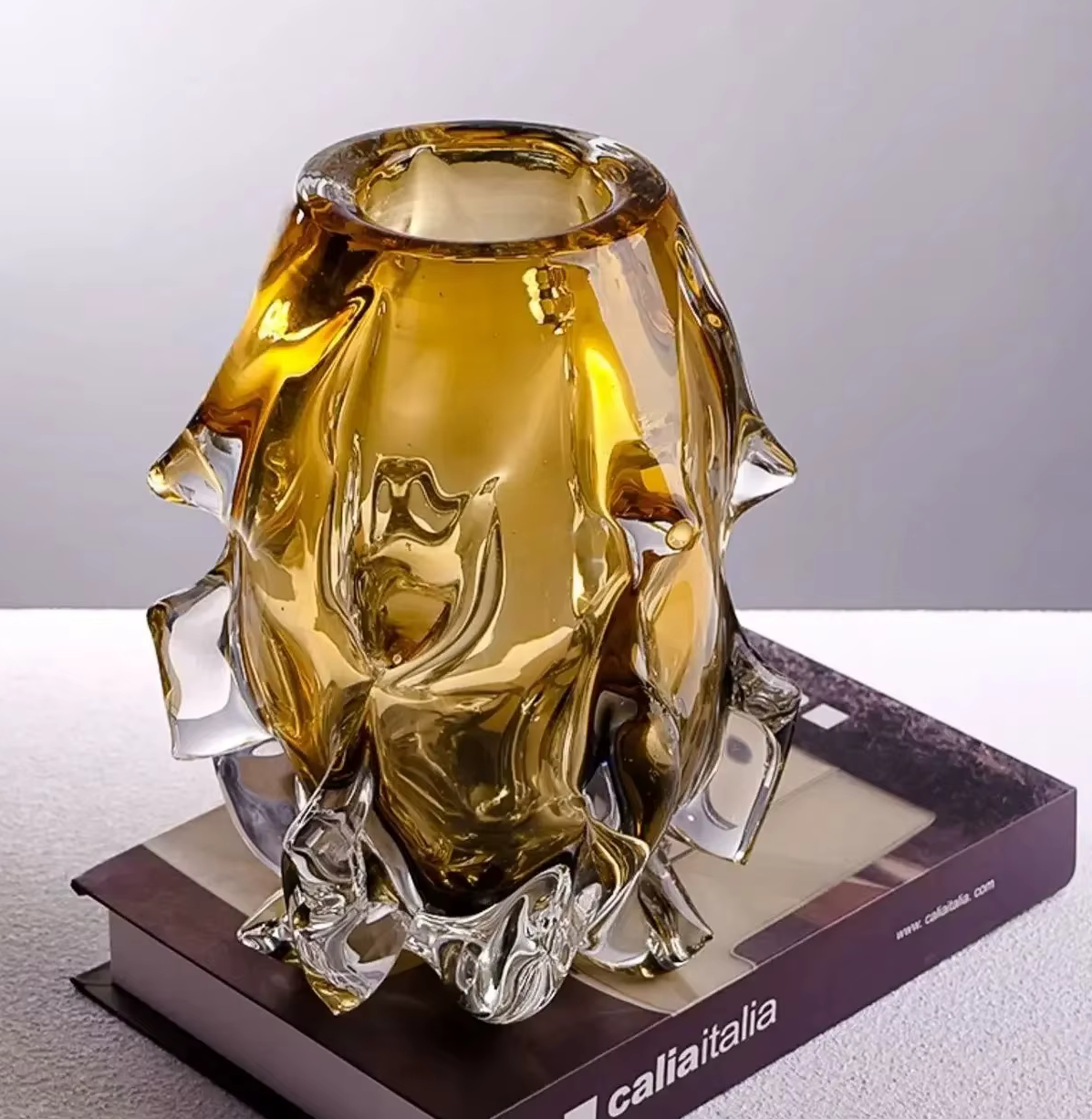Deluxe Chunky Crystal Amber Gold VASE