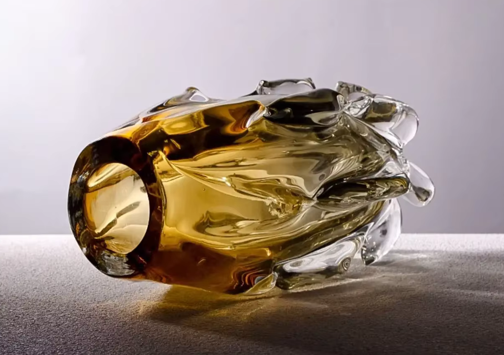 Deluxe Chunky Crystal Amber Gold VASE