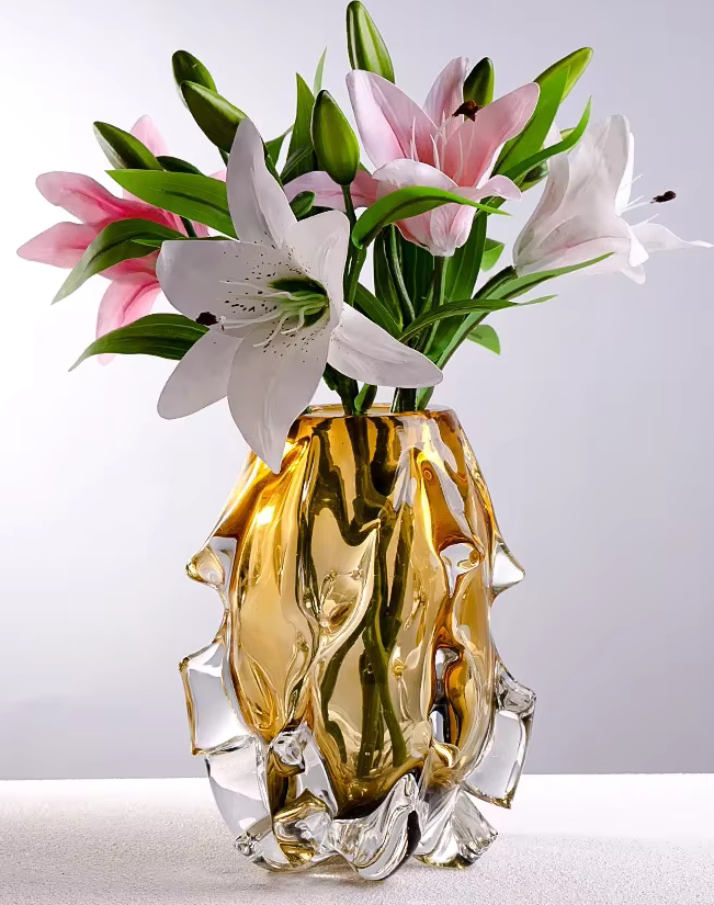 Deluxe Chunky Crystal Amber Gold VASE