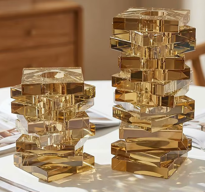 Abstract Chunky Amber Gold Jenga Vase