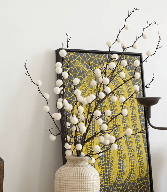 2.6ft Snow White Pompom Balls Silk Artifical Flowers Home Decor Christmas - The Floral Gallery