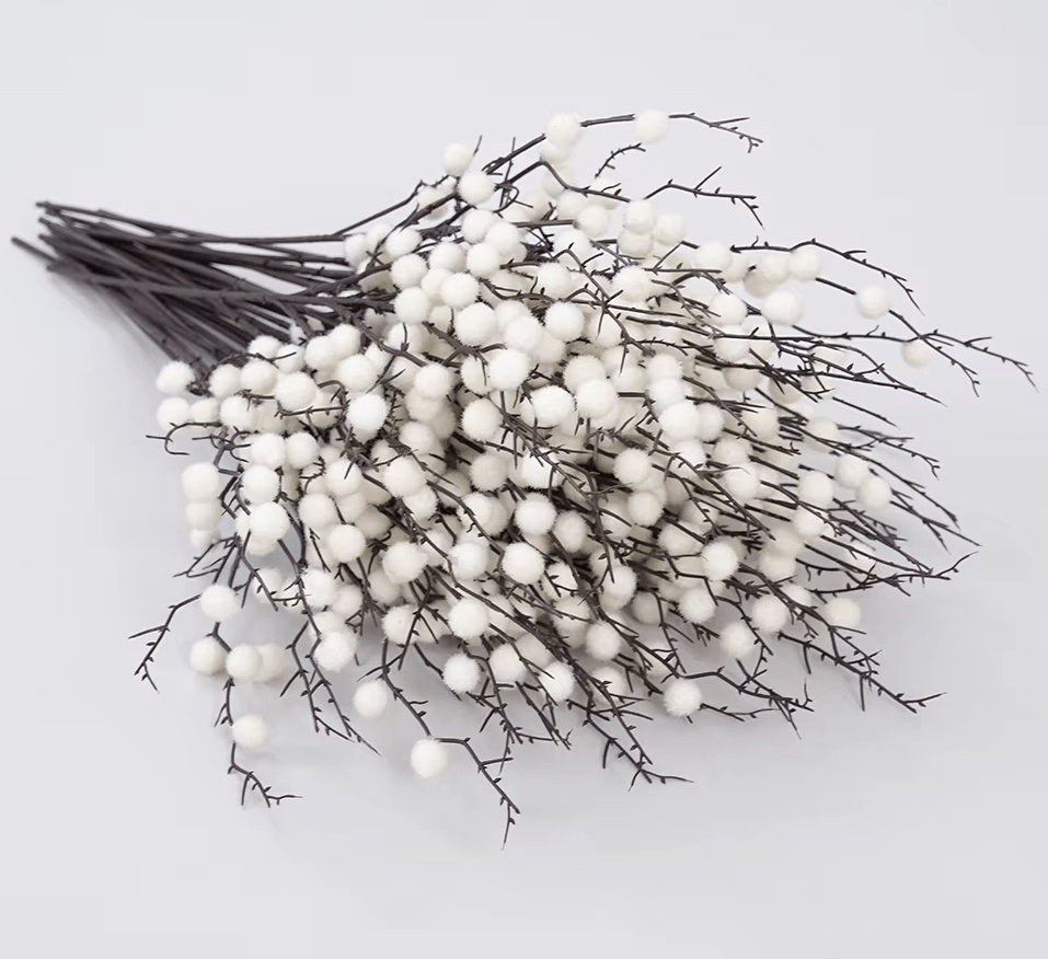 2.6ft Snow White Pompom Balls Silk Artifical Flowers Home Decor Christmas - The Floral Gallery