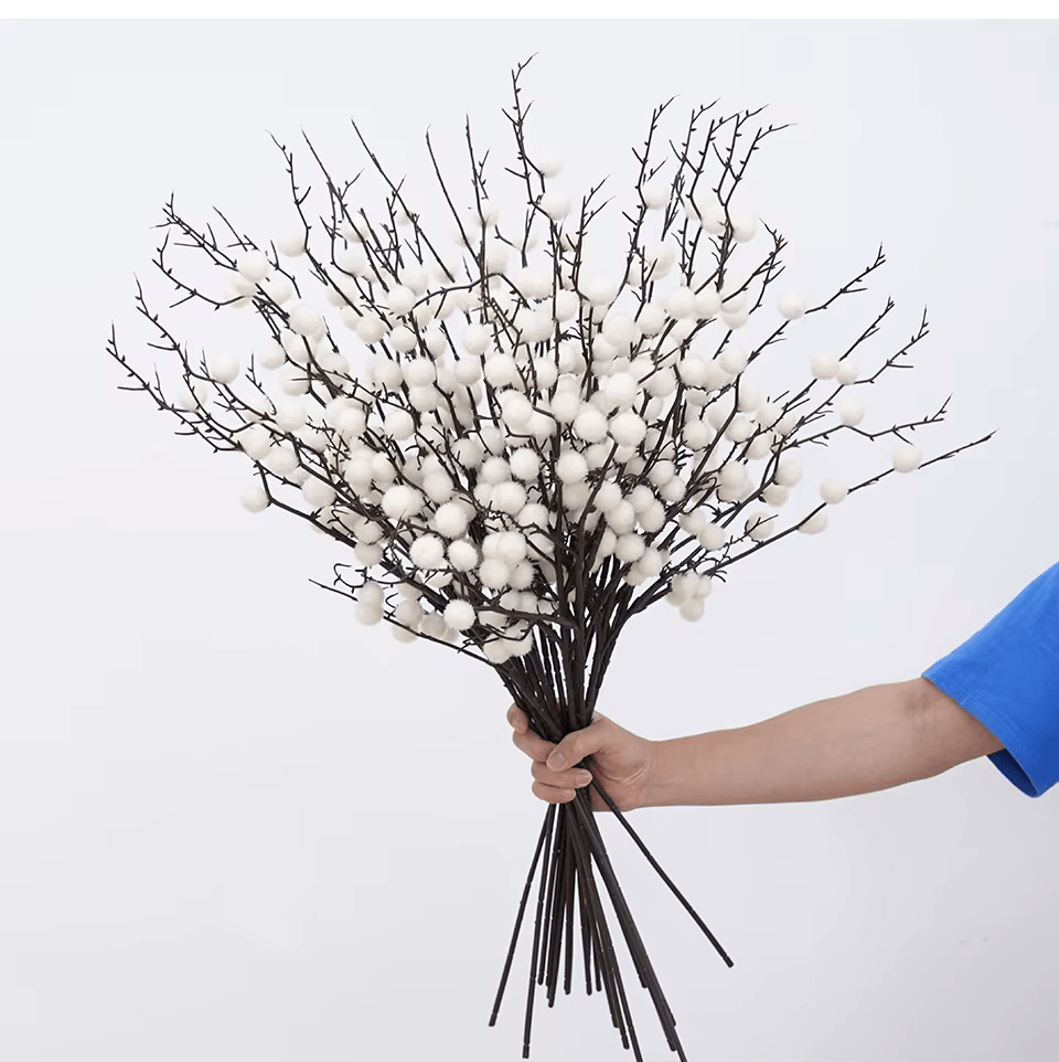 2.6ft Snow White Pompom Balls Silk Artifical Flowers Home Decor Christmas - The Floral Gallery