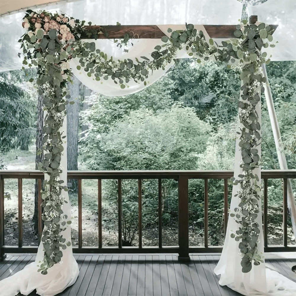 6ft Artificial Eucalyptus Leaf & White Flower Garland Artificial 180cm - The Floral Gallery
