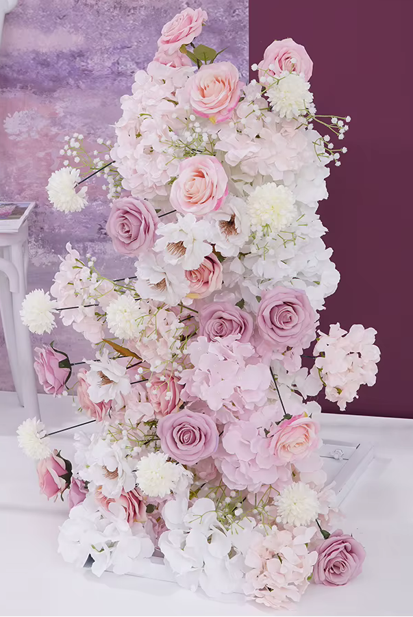 Pale Pink Roses & White Gypsophila KT Board Row Flowers
