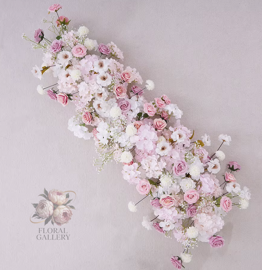 Pale Pink Roses & White Gypsophila KT Board Row Flowers