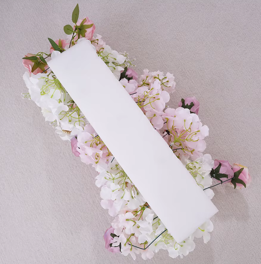 Pale Pink Roses & White Gypsophila KT Board Row Flowers