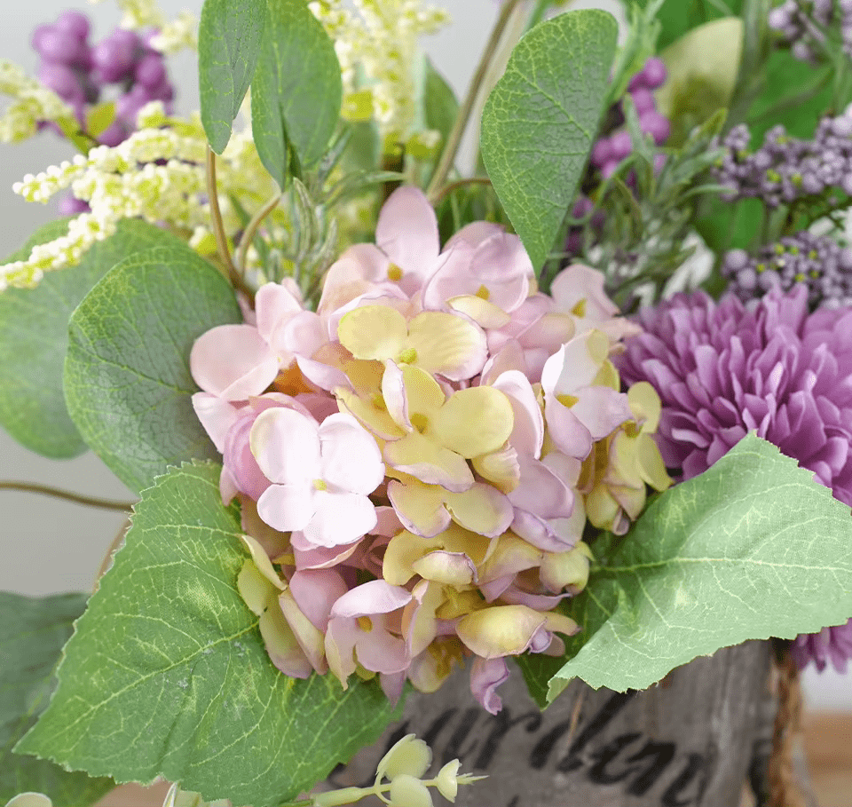 Artificial Lavender Hydrangea Purple Potted Plant inc Pot 35cm - The Floral Gallery