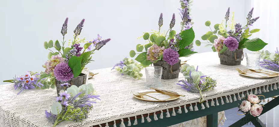 Artificial Lavender Hydrangea Purple Potted Plant inc Pot 35cm - The Floral Gallery