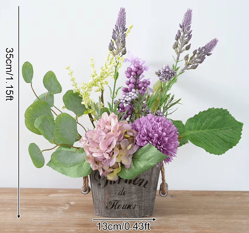 Artificial Lavender Hydrangea Purple Potted Plant inc Pot 35cm - The Floral Gallery