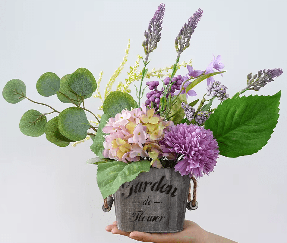 Artificial Lavender Hydrangea Purple Potted Plant inc Pot 35cm - The Floral Gallery