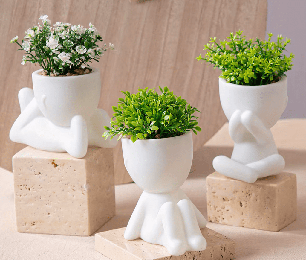 Artificial Potted Plants Eucalyptus Gypsophila Abstract x 3 Set - The Floral Gallery