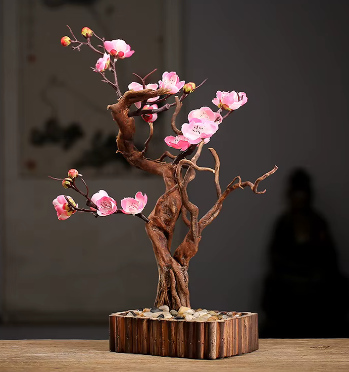 Handmade Peach Blossom Bonsai Weathered Wood