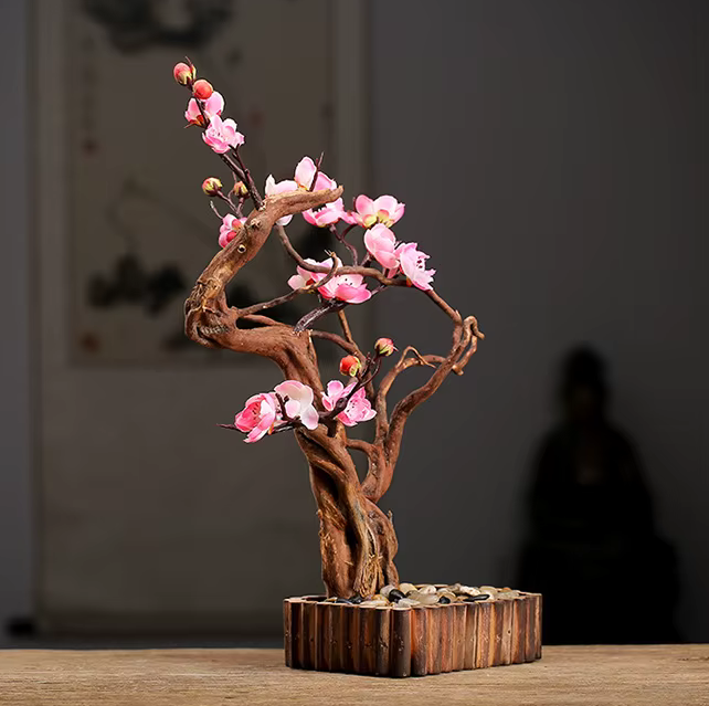 Handmade Peach Blossom Bonsai Weathered Wood