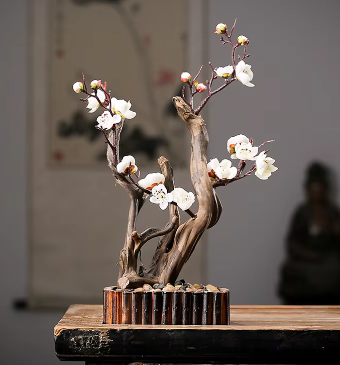 Handmade Peach Blossom Bonsai Weathered Wood