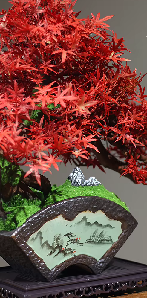 Beautiful Artificial Red Maple Bonsai Tree in Deluxe Pot