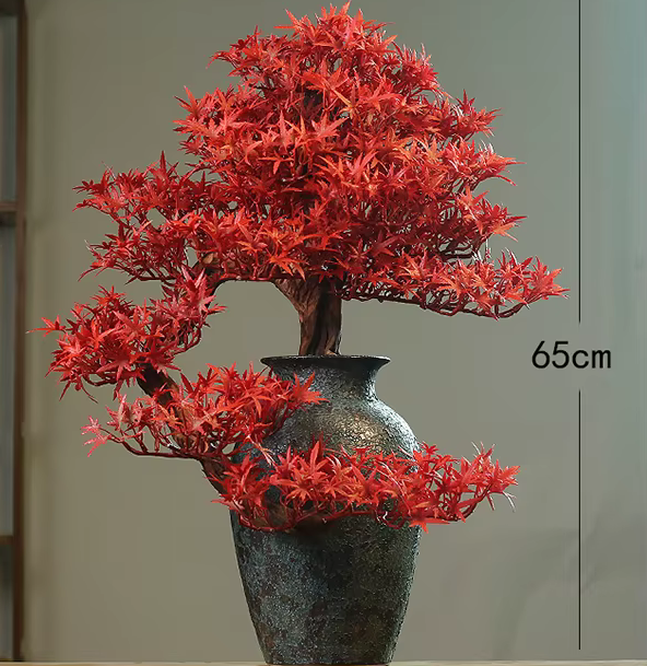 Deluxe Artificial Red Maple Bonsai Tree in Large Pot