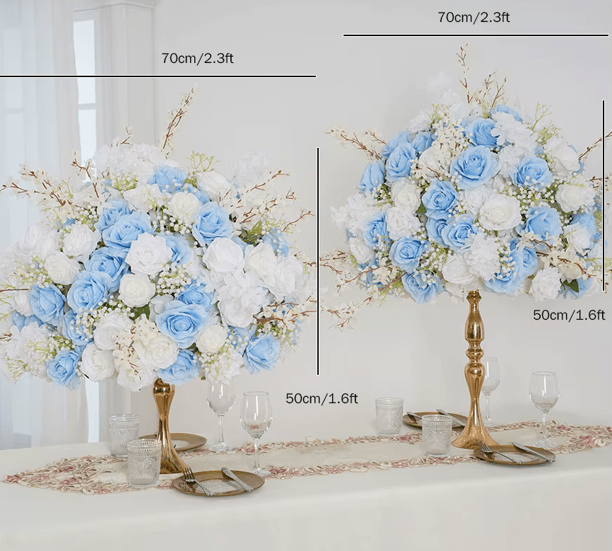 Baby Blue & White SILK Flower Display Ball Table Centerpiece - The Floral Gallery