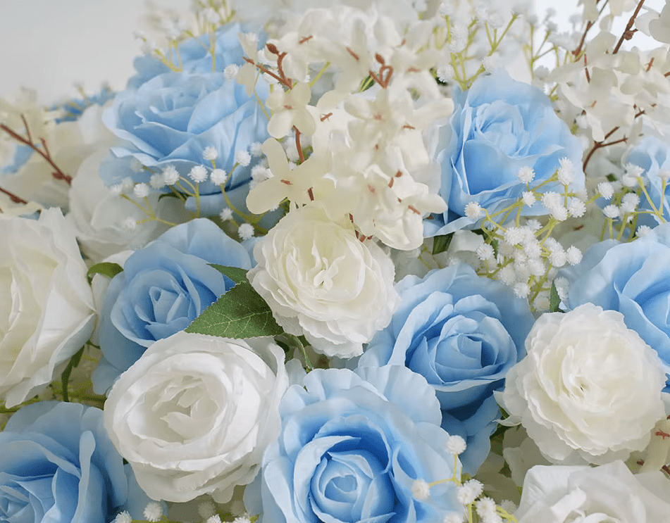 Baby Blue & White SILK Flower Display Ball Table Centerpiece - The Floral Gallery